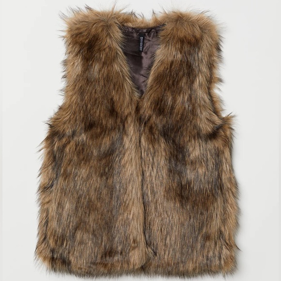 H&M Jackets & Blazers - H&M Brown Faux Fur Vest Size 8